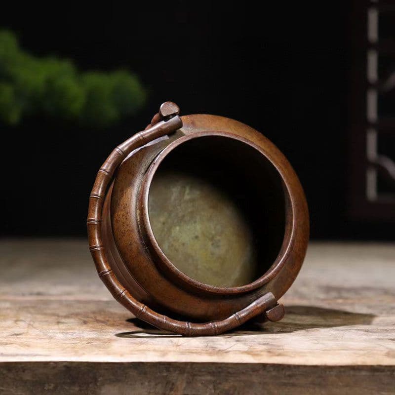 銅製 提梁暖手炉 竹節手提げ暖手炉 香炉 香道具 装飾品 工芸品 置物