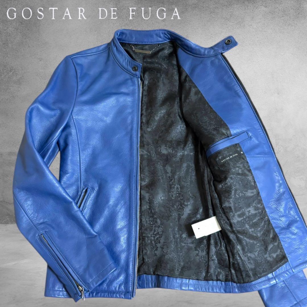 【美品】ゴスタールジフーガ★Y2K★牛革レザーシングルライダースジャケット青S