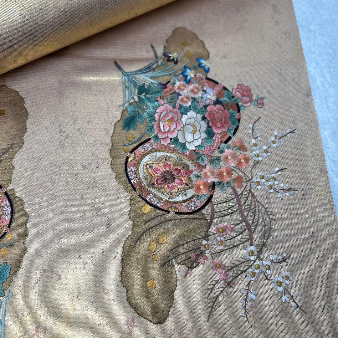 金色 花柄 袋帯1222