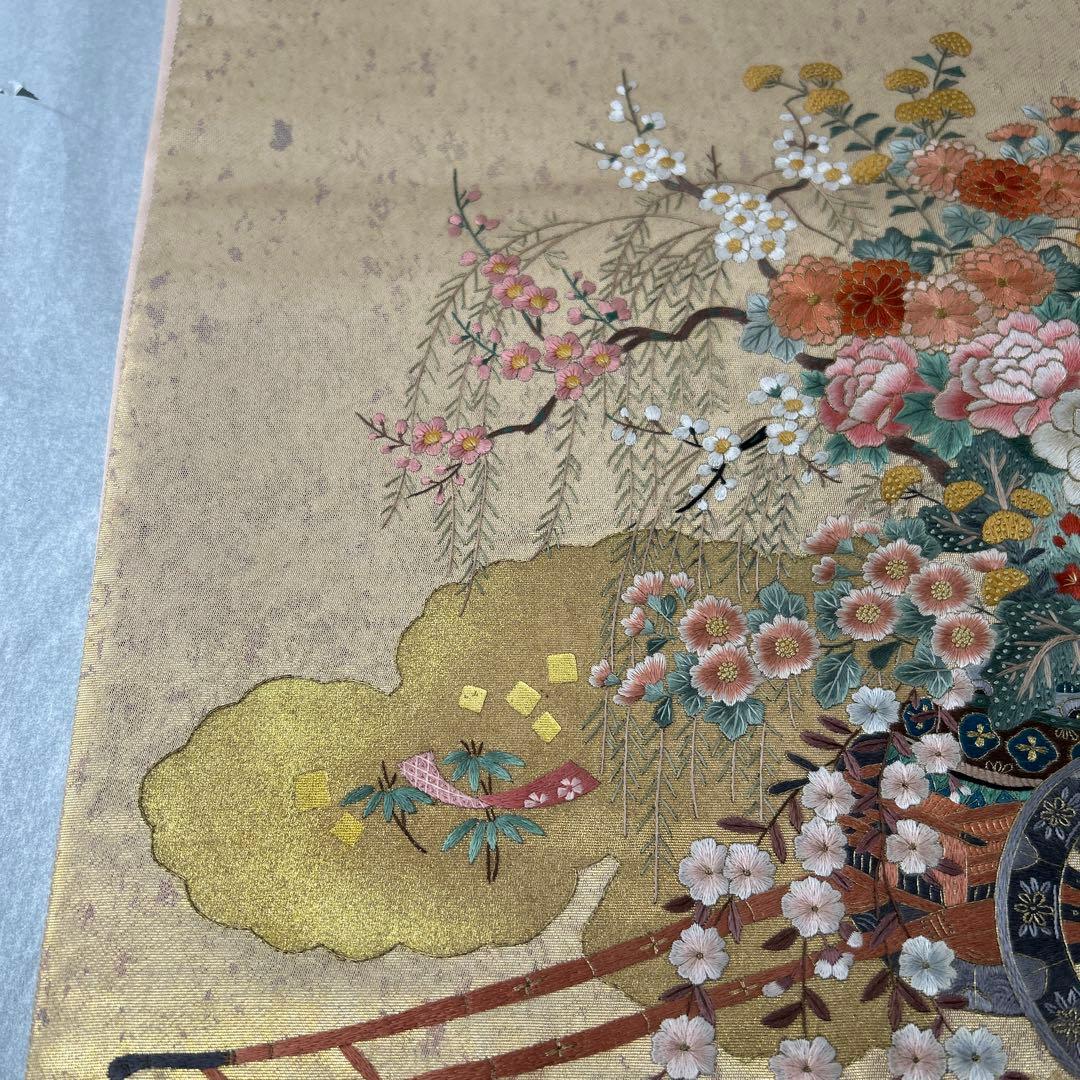 金色 花柄 袋帯1222