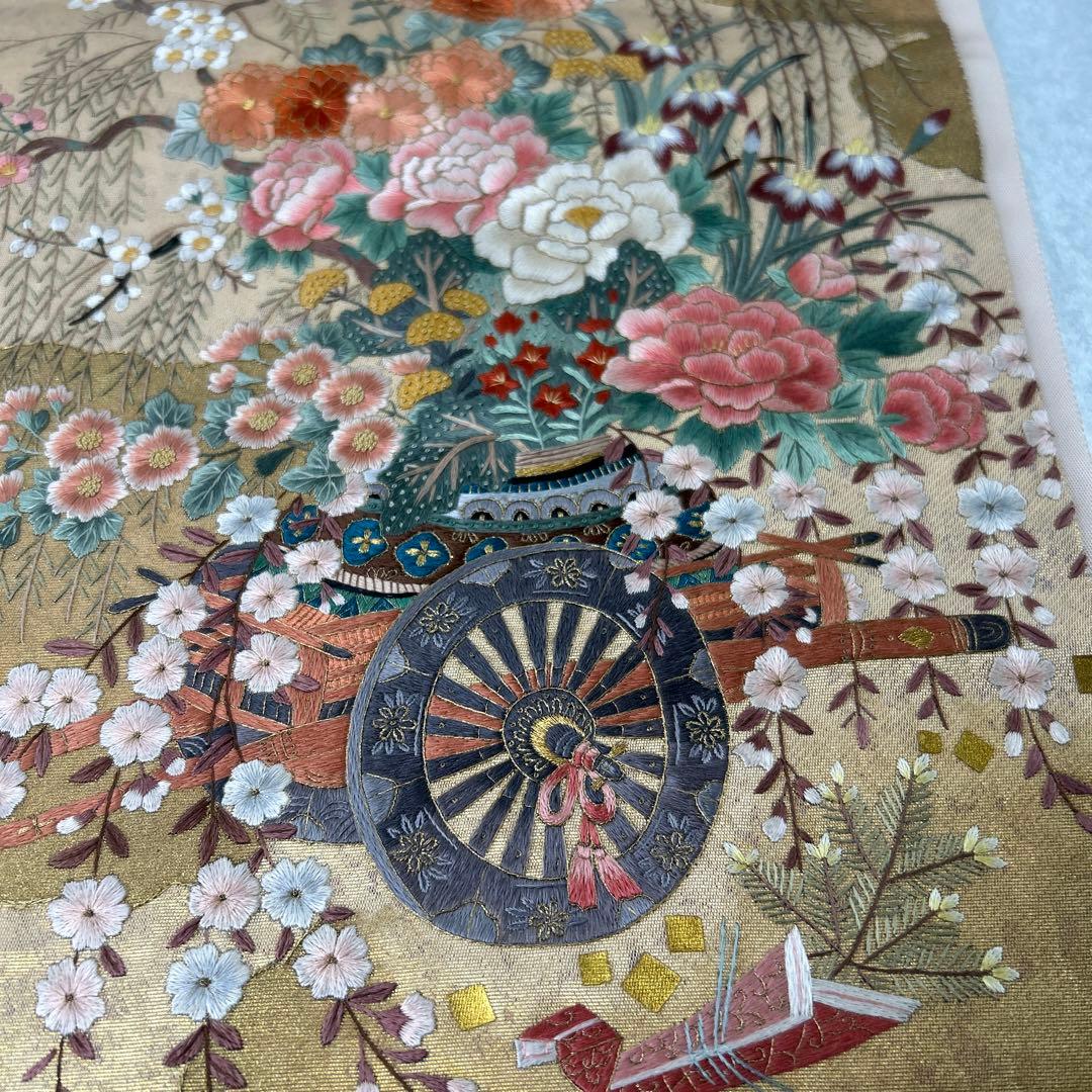 金色 花柄 袋帯1222