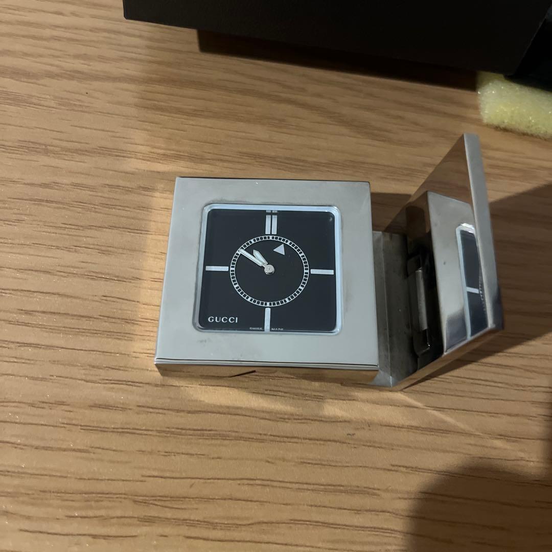 グッチ 置時計トラベルクロック 保存ケース有 クォーツ 中古品