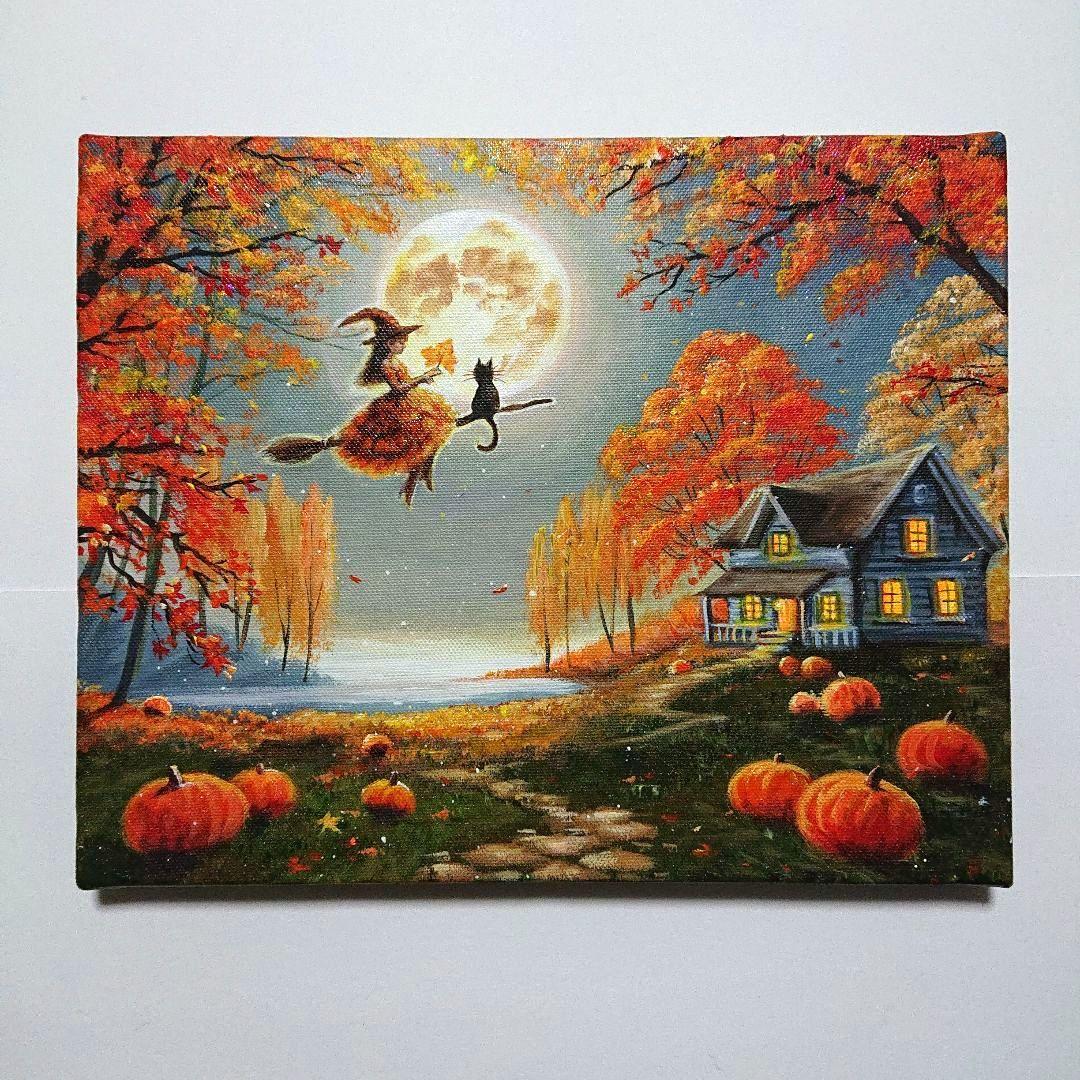 K*Z様 【月夜の晩に】アクリル画 F3 風景画 絵画