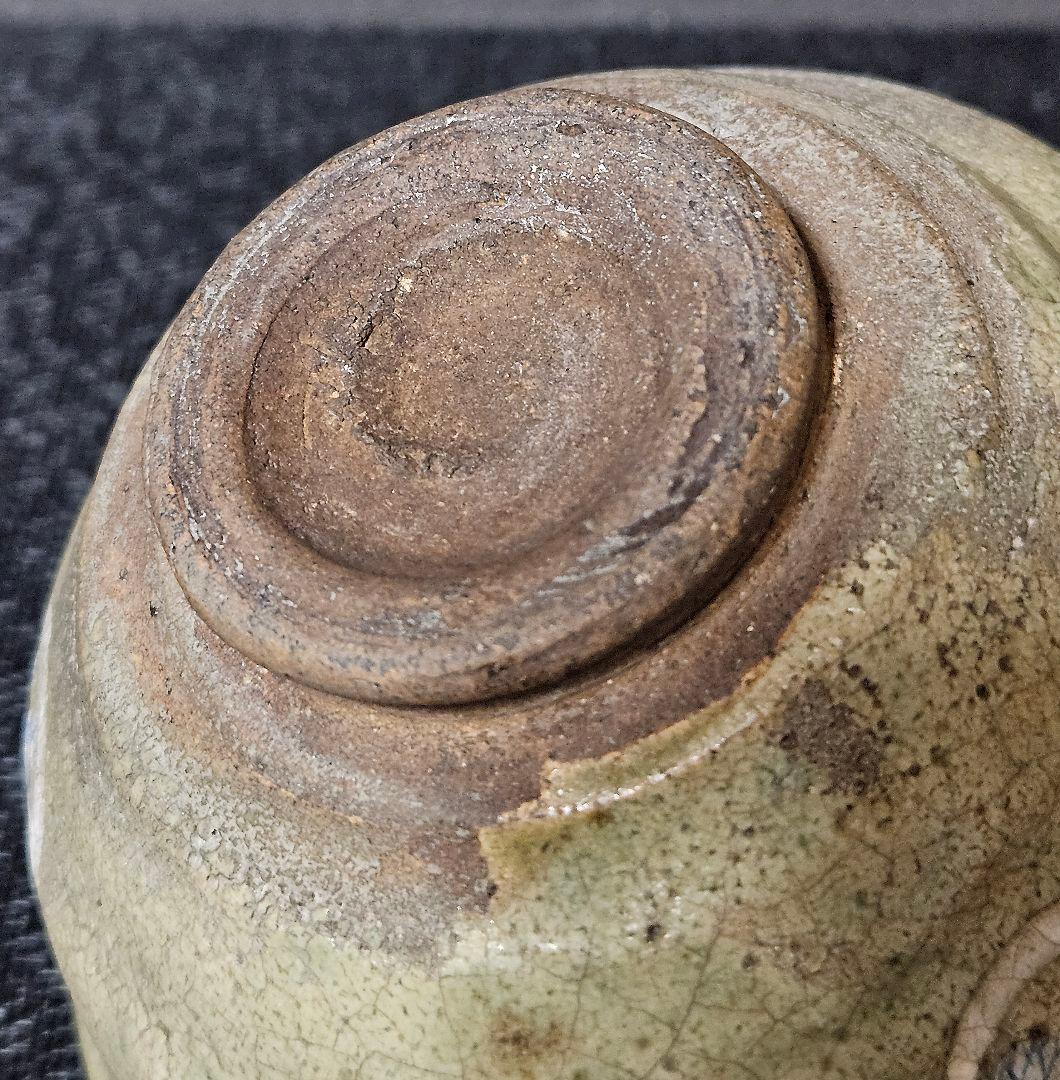 江戸時代　御深井焼　尾張徳川家　三つ葉葵家紋入　茶碗　蔵品シール　展示会出品札