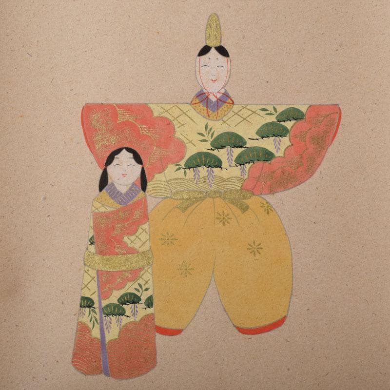 掛軸　前大徳　柳生　橋本紹尚筆　三千歳　豊史画　立雛の図　共箱　C　8466A