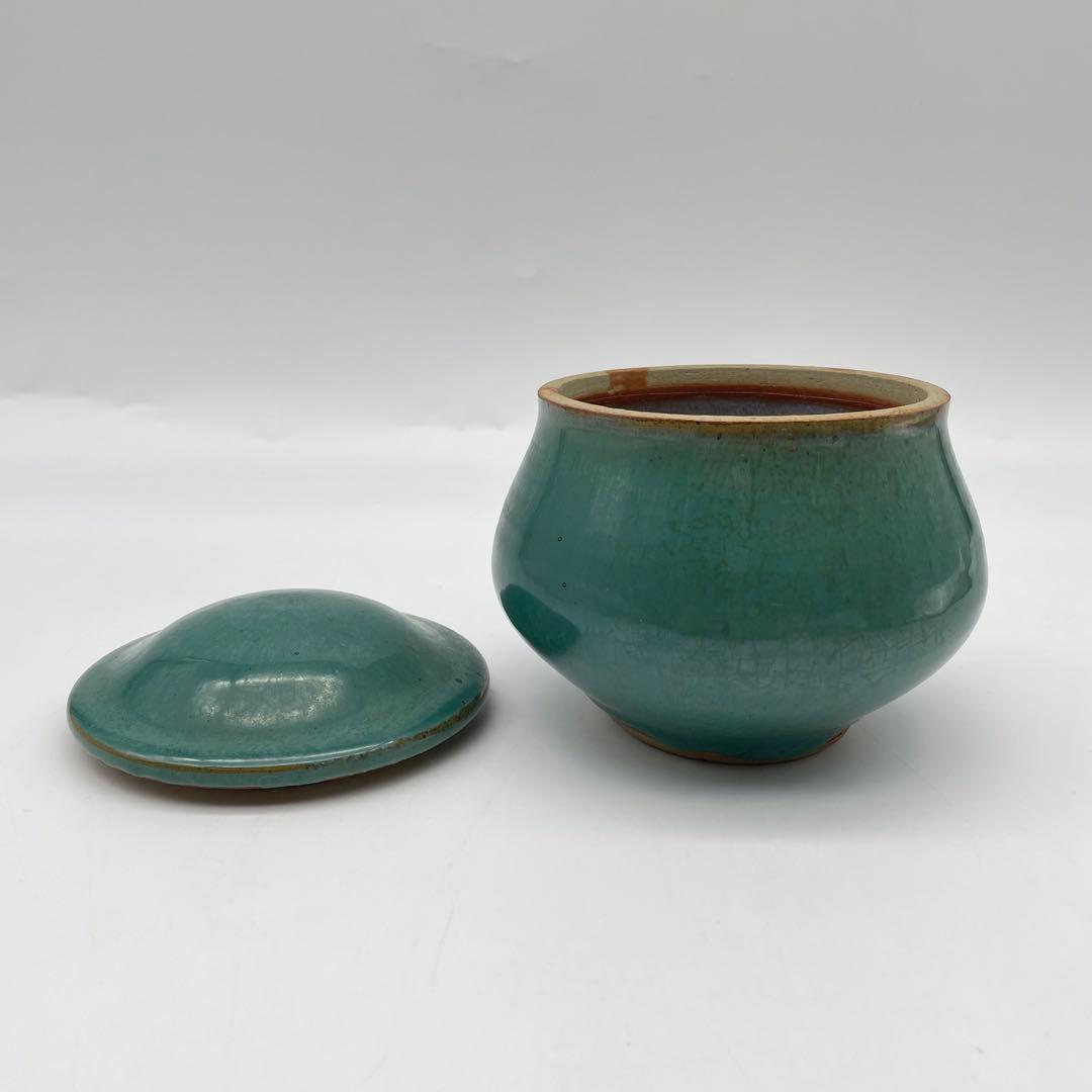 鳥取民藝　牛ノ戸焼　緑釉蓋物