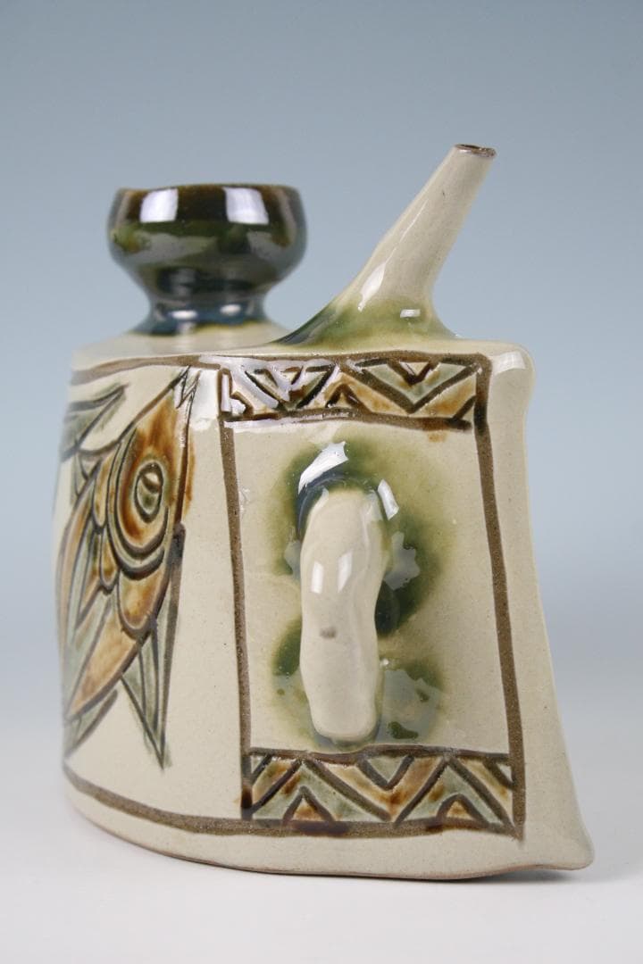 琉球壺屋焼 登り窯 金城敏幸　窓絵双魚文抱瓶（大）