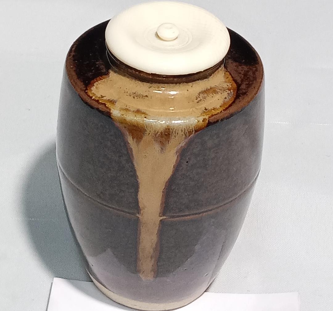 茶道具　遠州七窯　膳所焼　岩崎新定作　膳所肩衝茶入　丸龍金襴仕覆付　美品！！