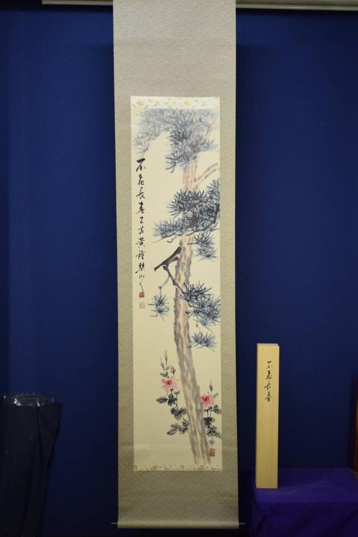 真作/聖安寺/琴仏/不老長春図/桐共箱付/布袋屋掛軸HD-552