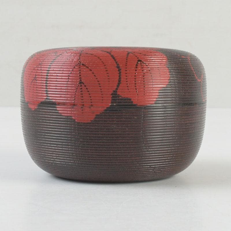 茶道具　京漆匠　平安象彦造　渦塗糸目　花蒔絵　平棗　共箱　V　9340