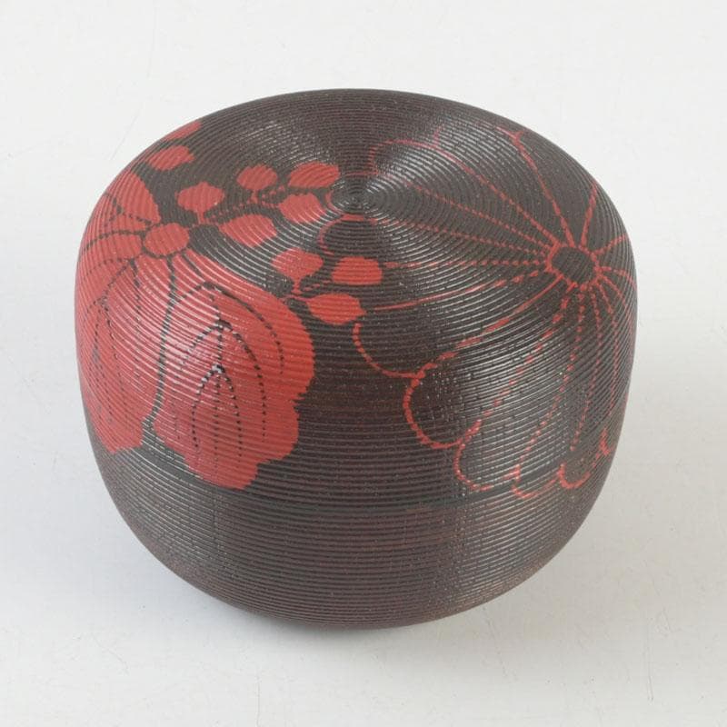 茶道具　京漆匠　平安象彦造　渦塗糸目　花蒔絵　平棗　共箱　V　9340