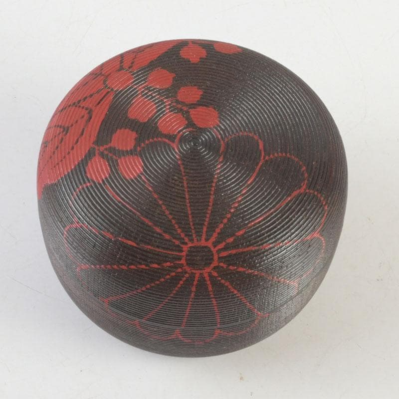 茶道具　京漆匠　平安象彦造　渦塗糸目　花蒔絵　平棗　共箱　V　9340