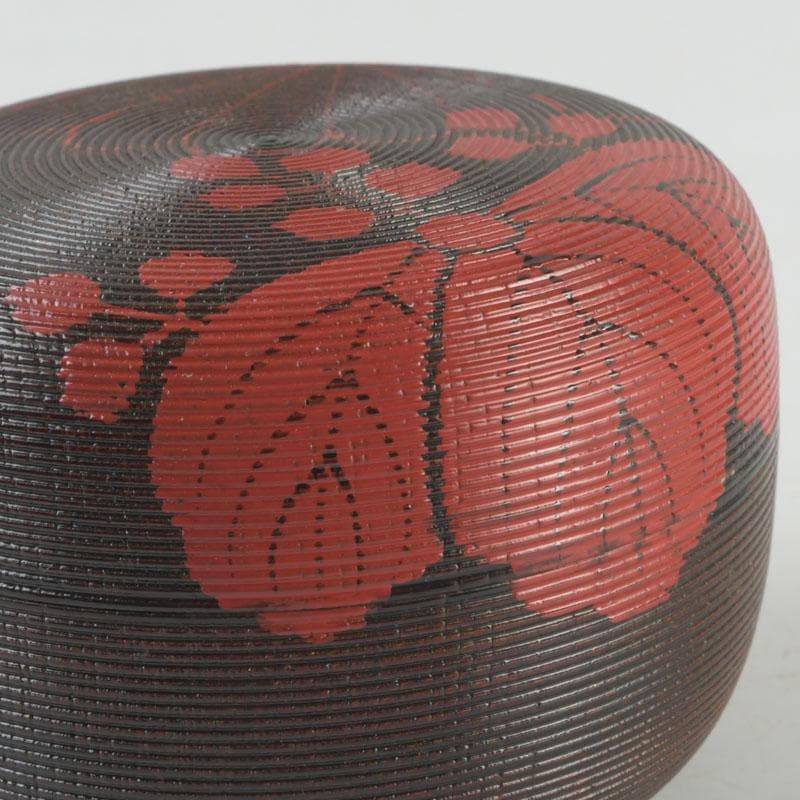 茶道具　京漆匠　平安象彦造　渦塗糸目　花蒔絵　平棗　共箱　V　9340