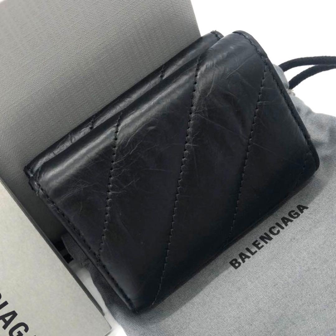 未使用級✨バレンシアガ CRUSH レザー　三つ折り財布 ブラック