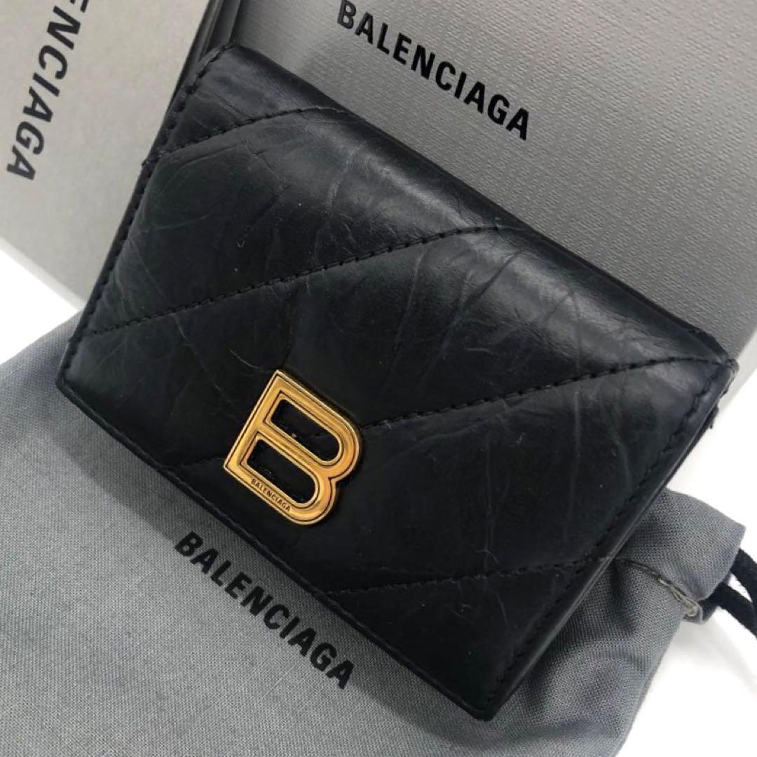 未使用級✨バレンシアガ CRUSH レザー　三つ折り財布 ブラック