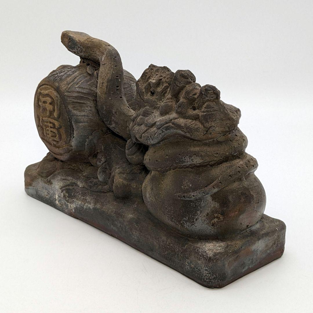 西川政美 備前焼 巳置物 ヘビ 蛇 打ち出の小槌 細工物 金運 財運 インテリア