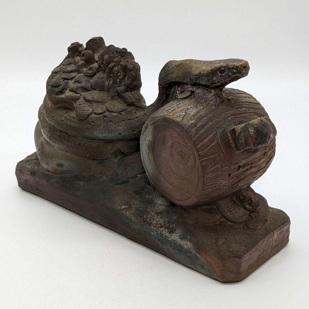 西川政美 備前焼 巳置物 ヘビ 蛇 打ち出の小槌 細工物 金運 財運 インテリア