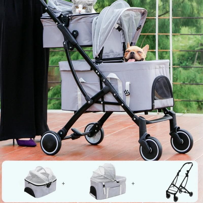 小型犬猫用折りたたみペットカート 対面式 軽量 耐荷重20kg 4輪ペットバギー