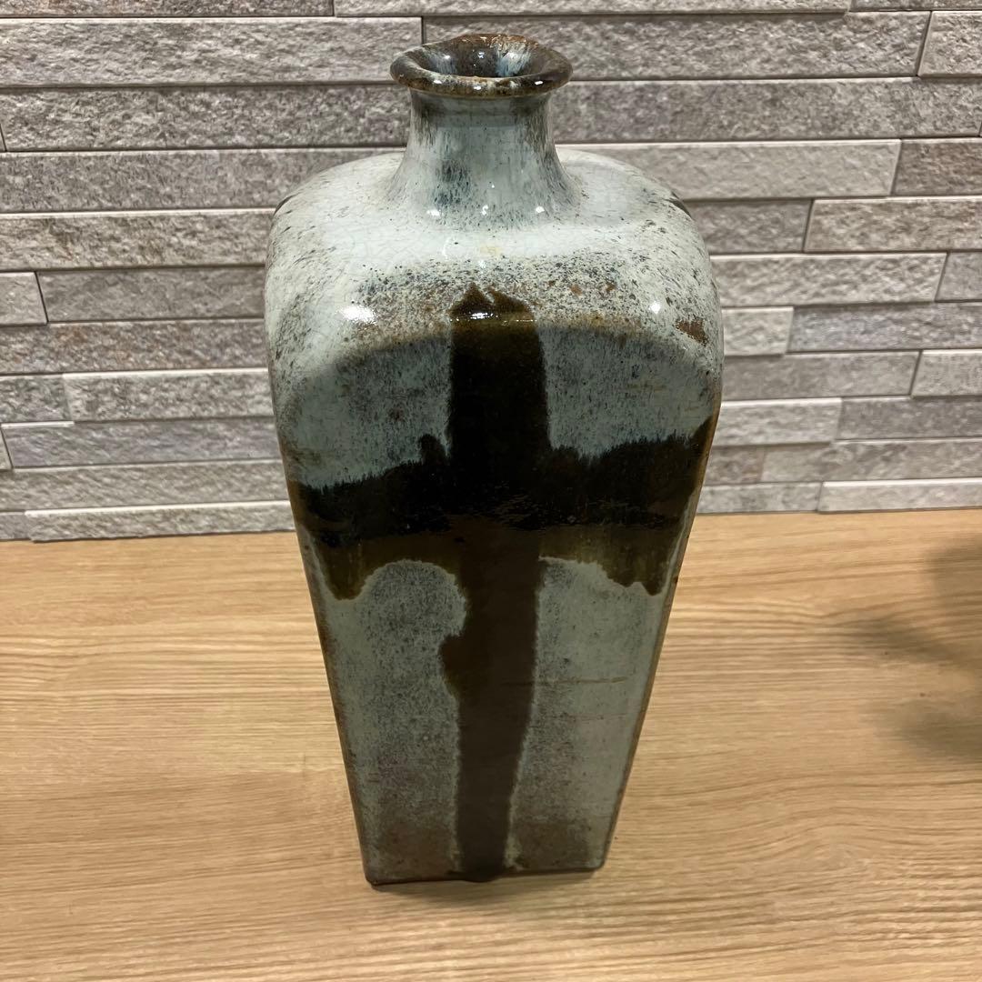 【ビンテージ民藝】濱田庄司　鉄釉花瓶 角瓶/益子焼