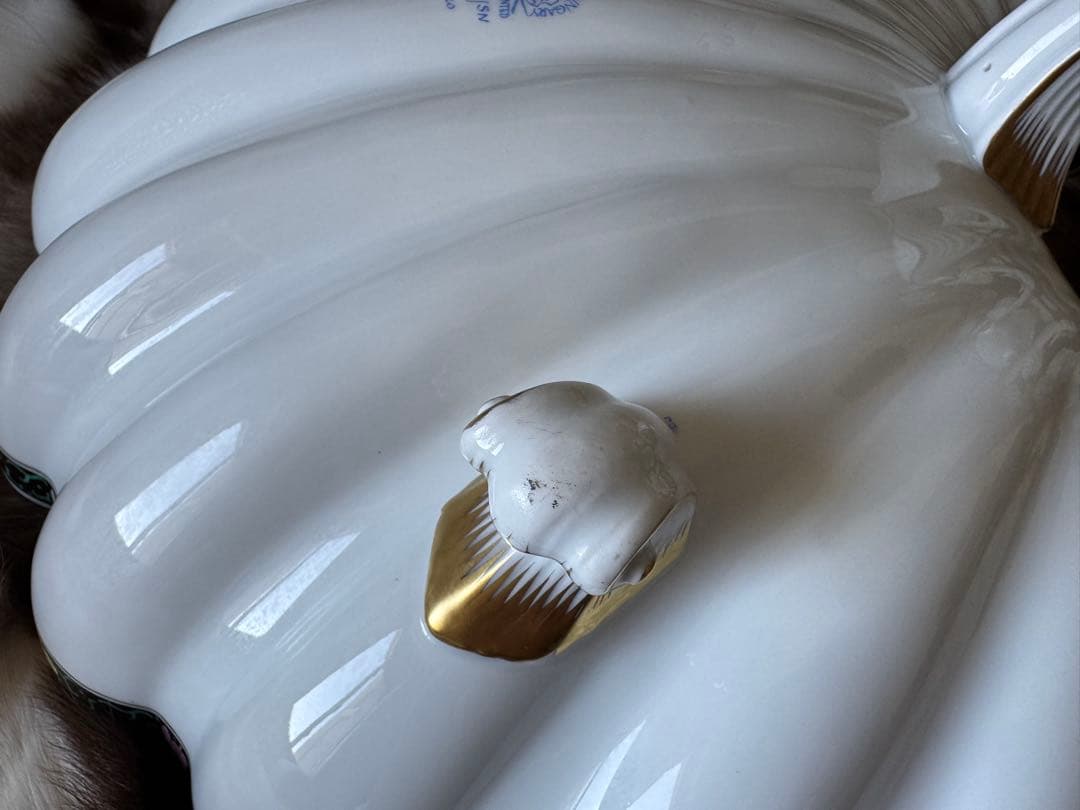 HERENDヘレンド　西安の黒　41cm 脚付き貝形大鉢シェルトレイ　マンダリン