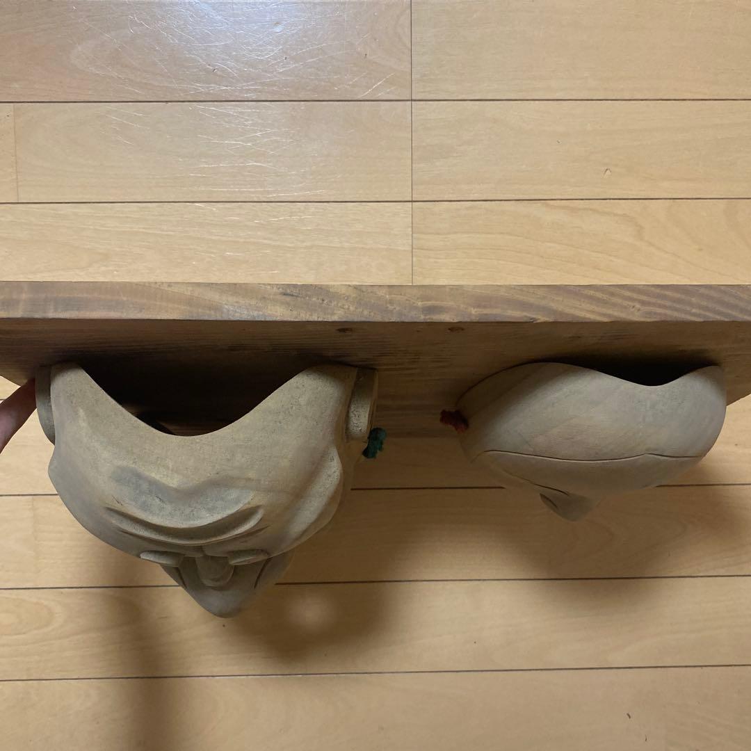木製 神楽面 鬼面と笑顔の面