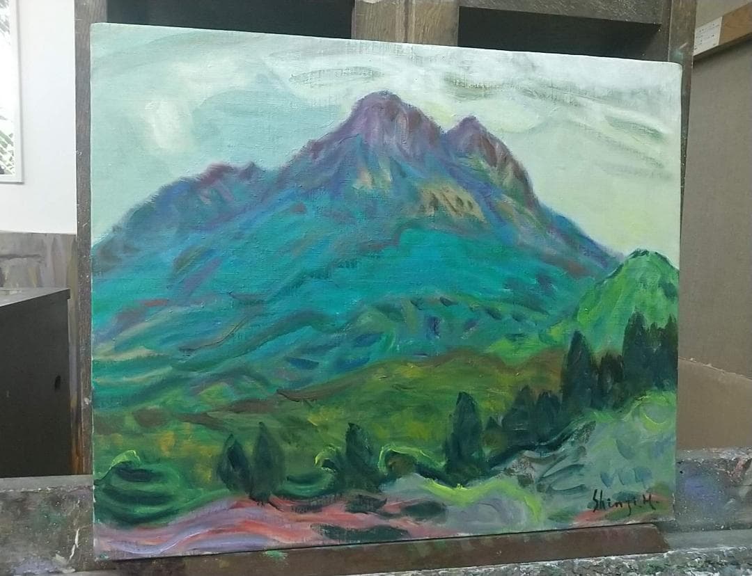 油絵「由布岳」F8 絵画