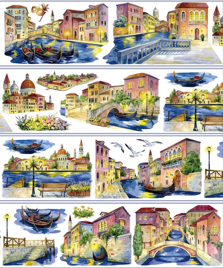 【9427】海外　3/5/巻　PETマスキングテープ　ヴェニス 夜景　背景装飾系