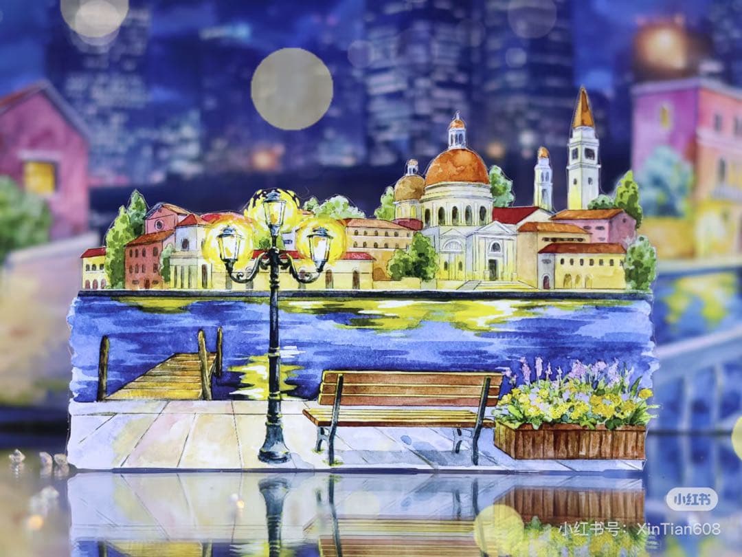 【9427】海外　3/5/巻　PETマスキングテープ　ヴェニス 夜景　背景装飾系