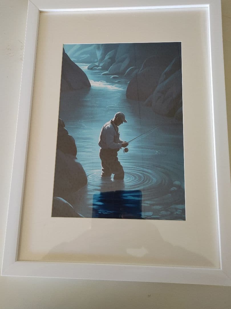 ウオールアート　A4額付　「釣り人」