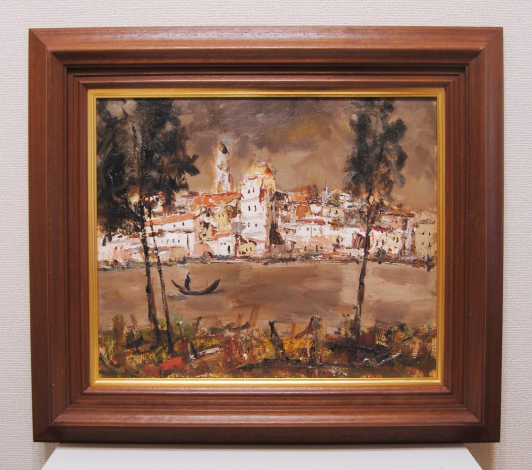 友成晴雄 Ｆ8 肉筆 風景画 「 水路 」 油絵 油彩画