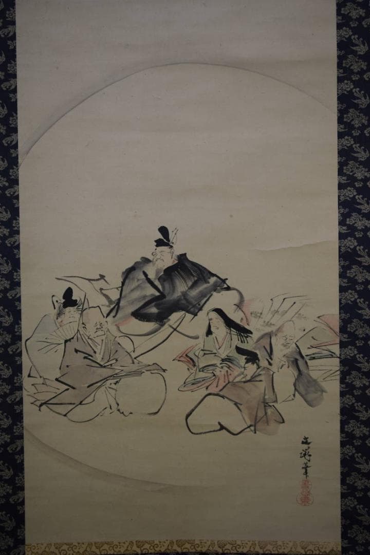 模写/谷文晁/六歌仙図/佐竹永陵の桐極箱付/布袋屋掛軸HF-21