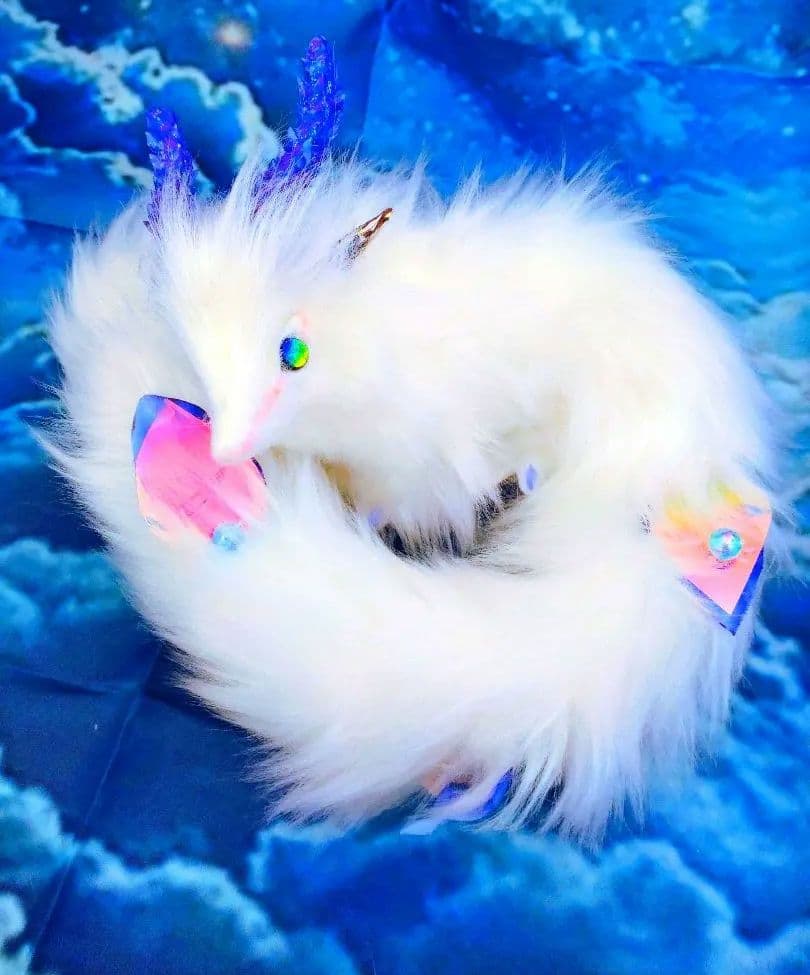 オーロラ妖精龍　幻獣　アートドール琉球蓄光ガラス　ハンドメイドぬいぐるみ　ケモノ