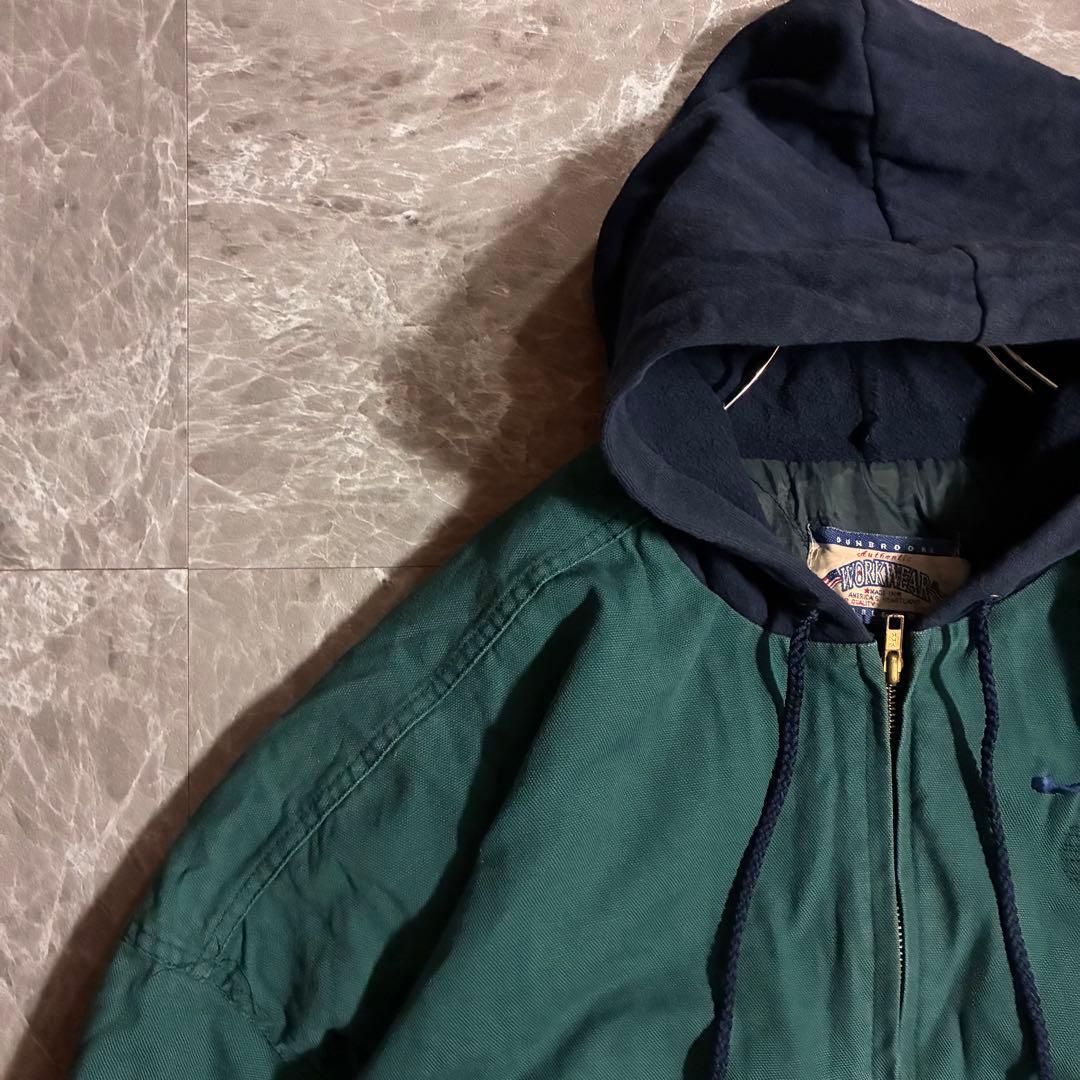 90s【USA製】DUNBROOKE フード付きダックジャケット企業刺繍 古着