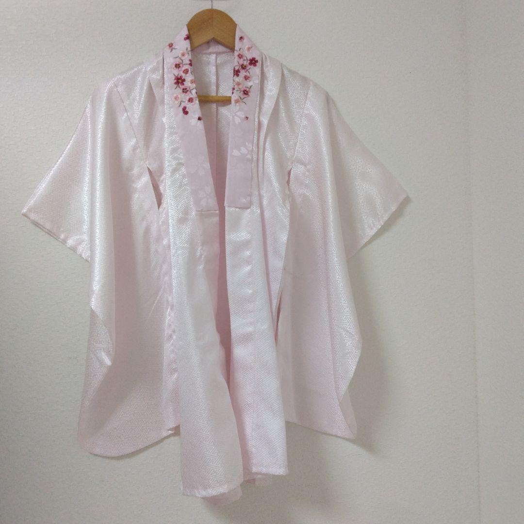 七五三8点①花刺繍被布着②着物③花刺繍襟長襦袢④髪飾り⑤ファー⑥足袋⑦草履⑧巾着