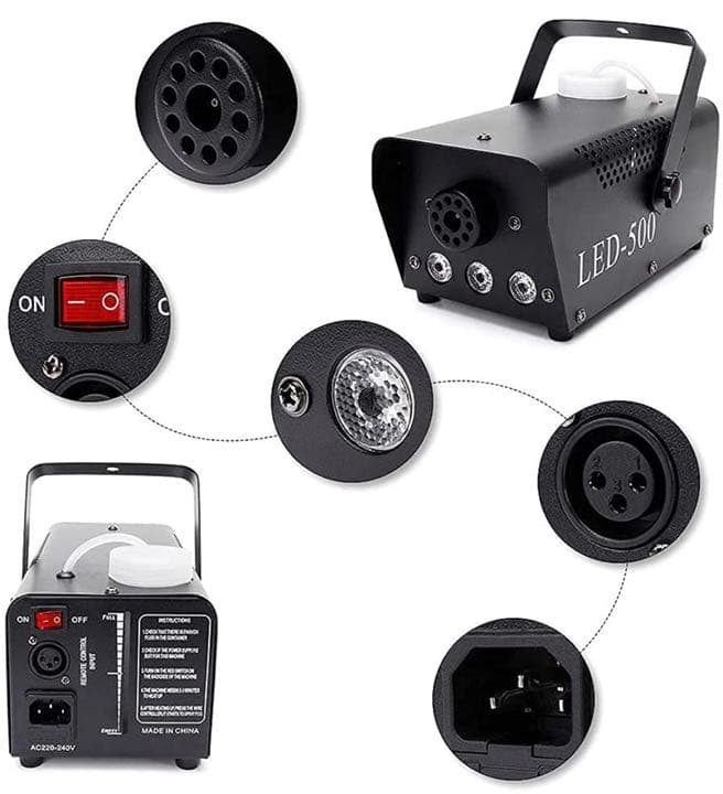 スモークマシン フォグマシン 500W 3 LED RGBモード 赤、緑、青