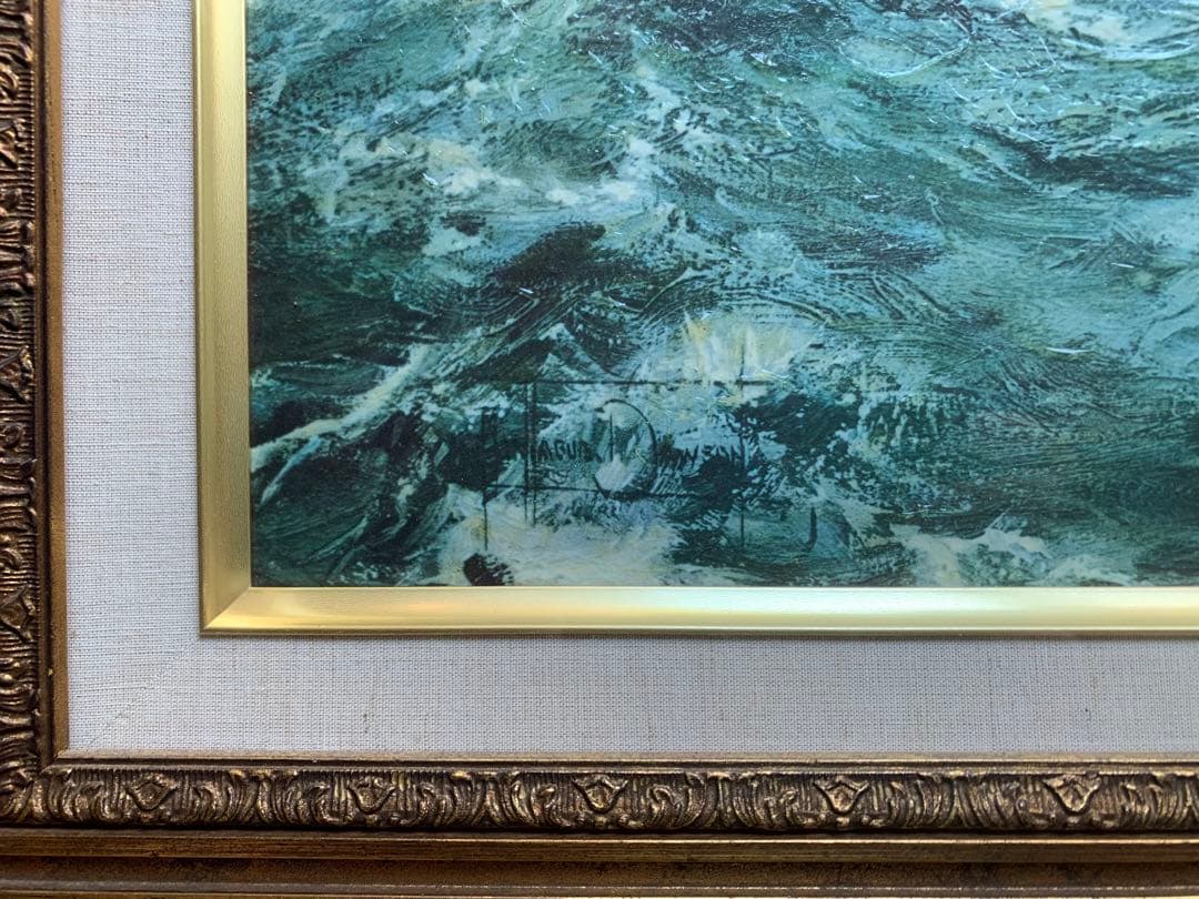 【送料無料】油彩画 美術 インテリア 風景画 海上の帆船 額縁 94×82センチ