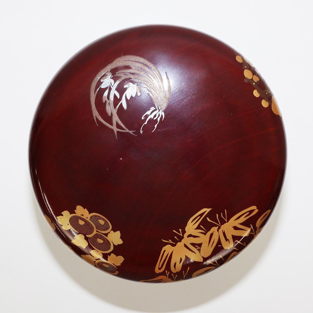 石原抱真 四君子蒔絵 春慶光琳形 菓子器 共箱