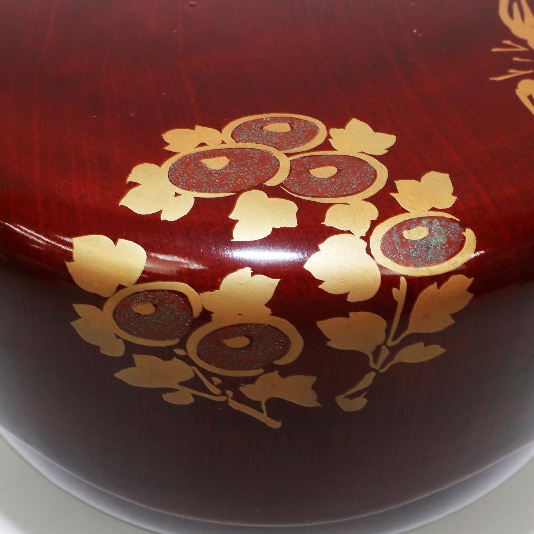 石原抱真 四君子蒔絵 春慶光琳形 菓子器 共箱