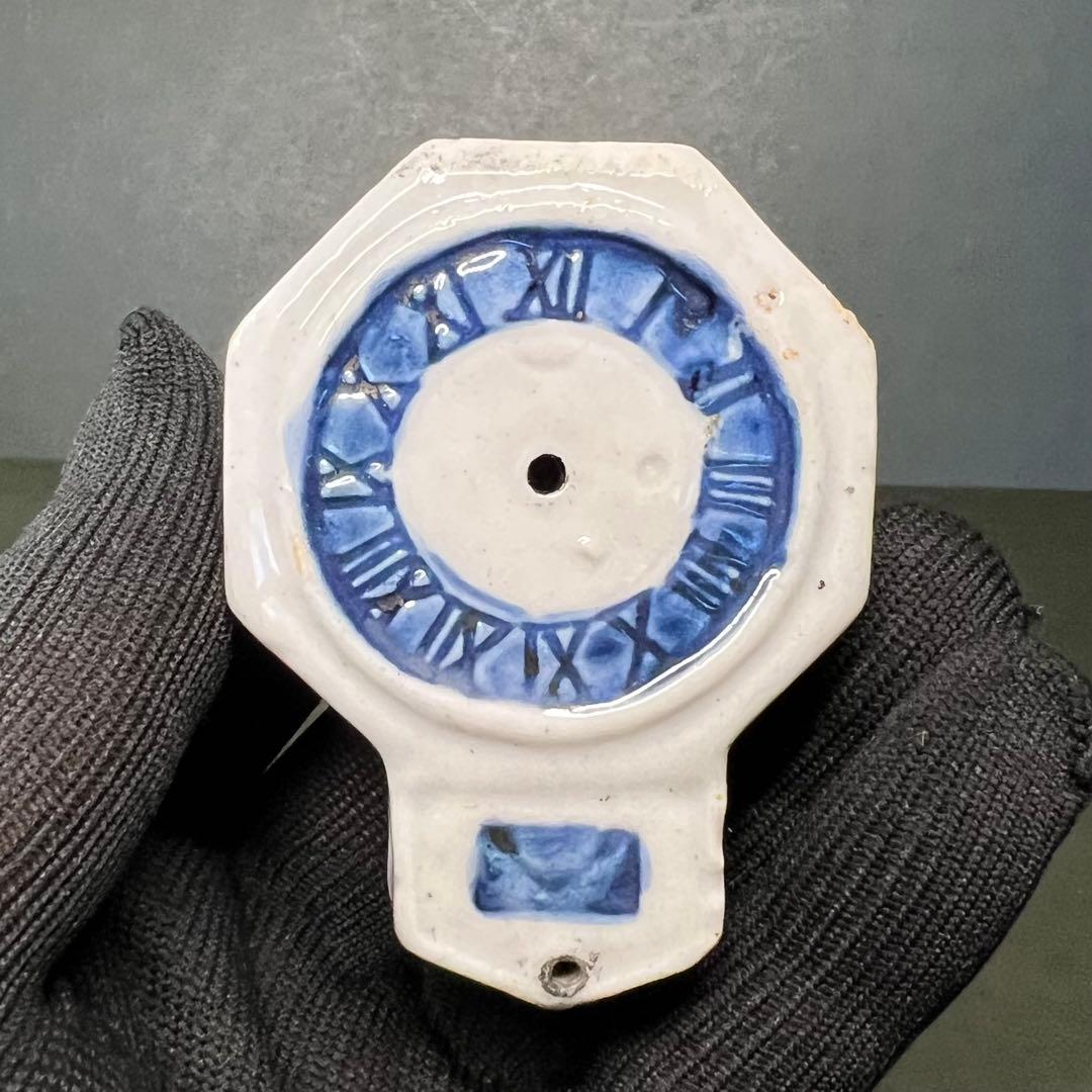 明治-大正期 八角形 時計文 水滴◎染付 書道具 古道具 時代物骨董◎古道具庵々