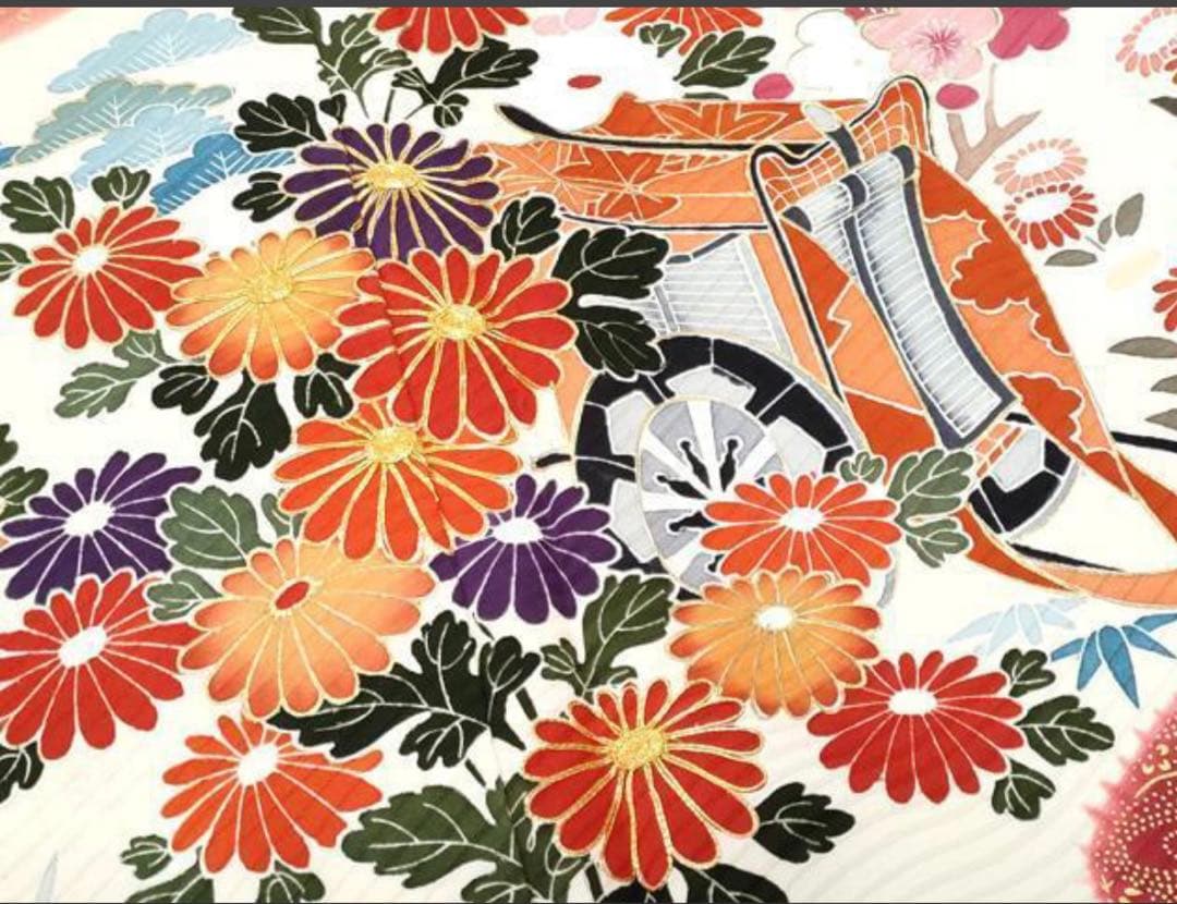 振袖 フルセット6点サイズM京友禅手描き銀駒刺繍　正絹　売り切り終了