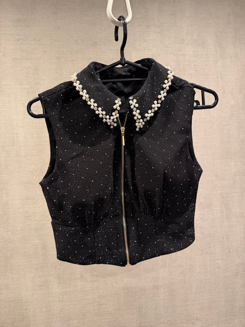 ほ*け様 パール襟フロントジップセットアップドレス XS