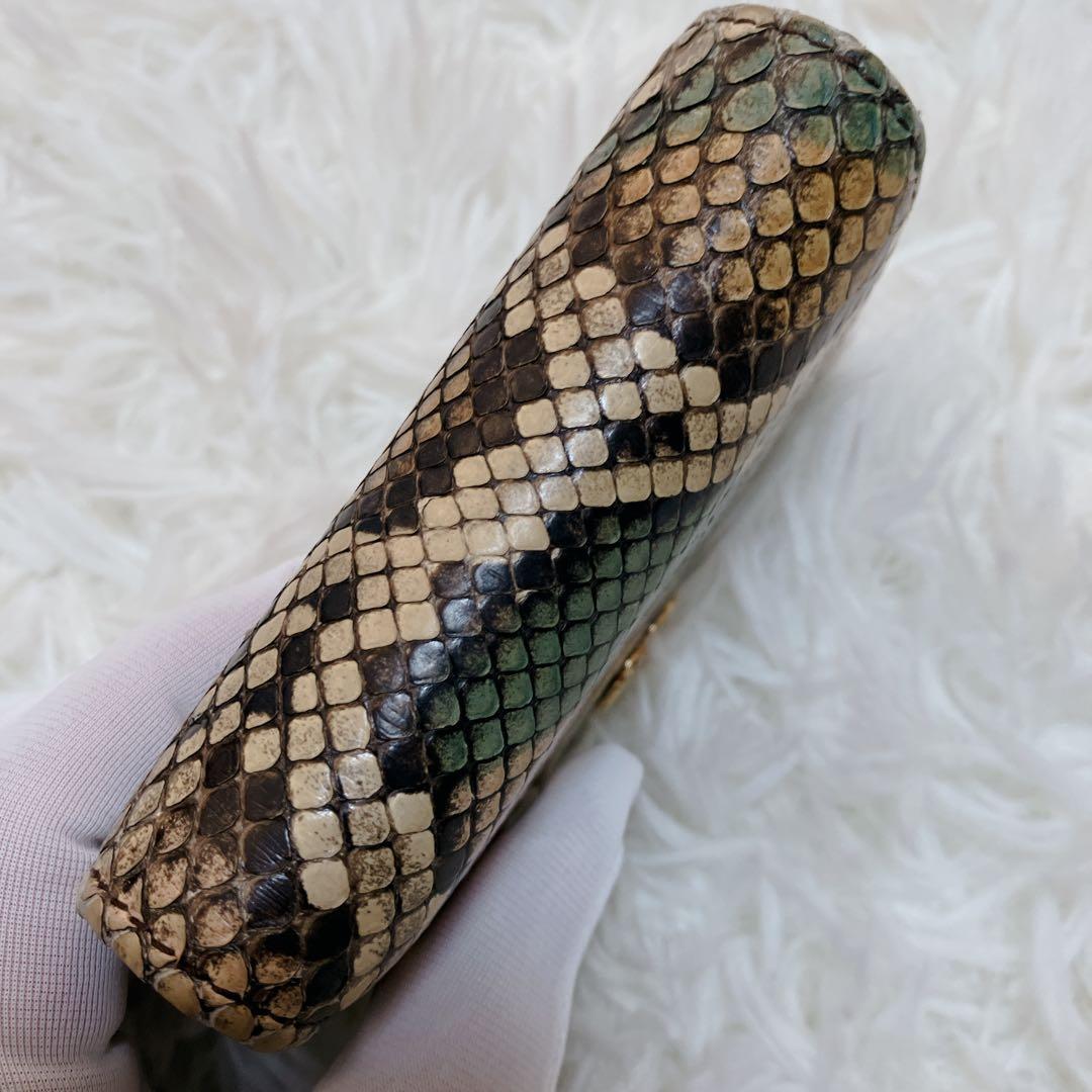 美品　GUCCIグッチ パイソン GGマーモント 折り財布 コンパクトウォレット