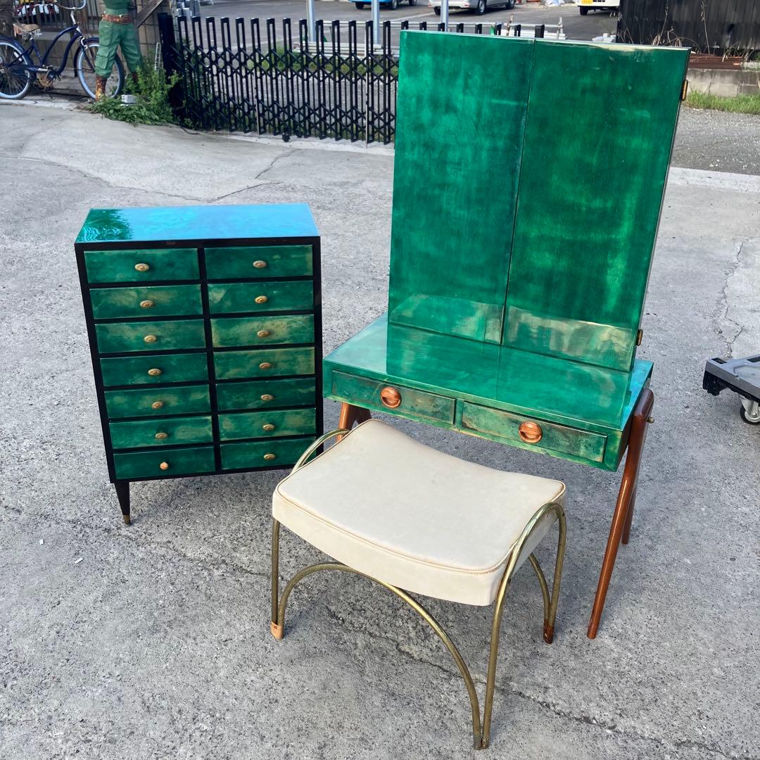 フランス家具 14杯 木製チェスト コールキャビネット 電話台 引き出し収納 緑