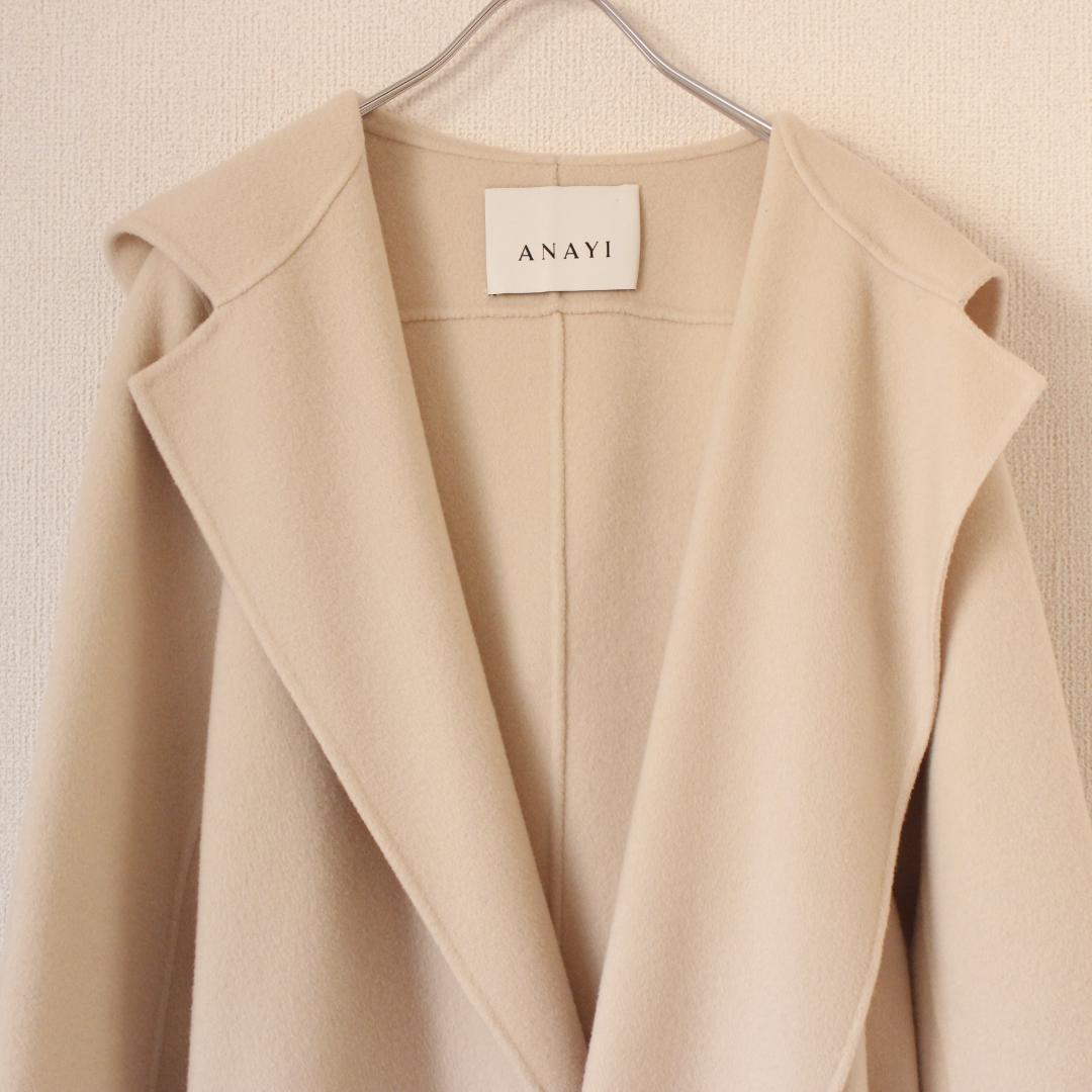 ANAYI リバーシャルムフードコート Mサイズ アイボリー ベルトリボン