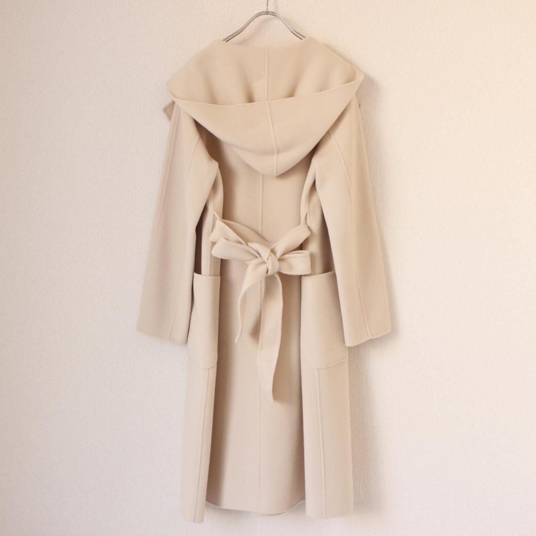 ANAYI リバーシャルムフードコート Mサイズ アイボリー ベルトリボン