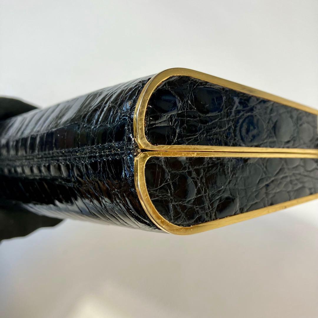 リアル　クロコダイル　クラッチ　パーティーバッグ　 アンティック　ゴールドトリム