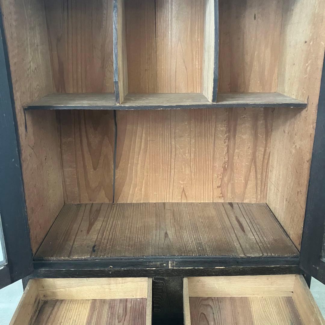 レトロ　アンティーク　古家具　古道具　ガラス棚　シェルフ　本棚　食器棚　昭和