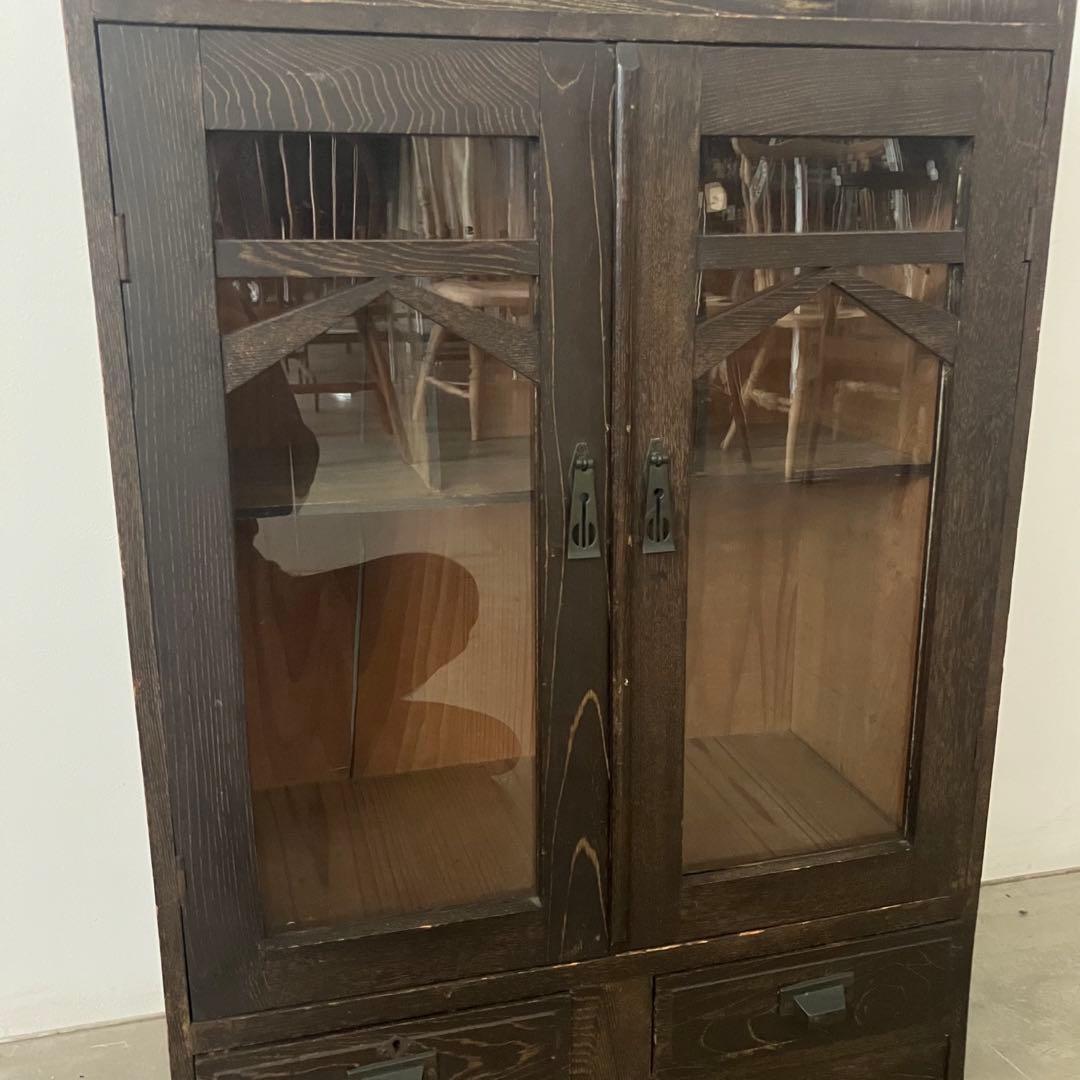 レトロ　アンティーク　古家具　古道具　ガラス棚　シェルフ　本棚　食器棚　昭和