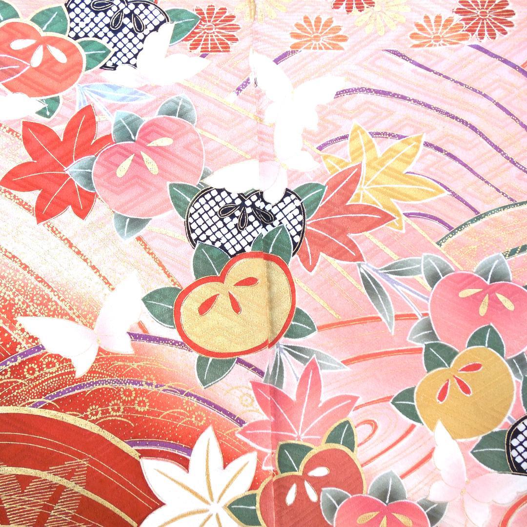 極美品★振袖フルセット　正絹　振袖　7点セット　成人式　Mサイズ　緑　赤　古典柄