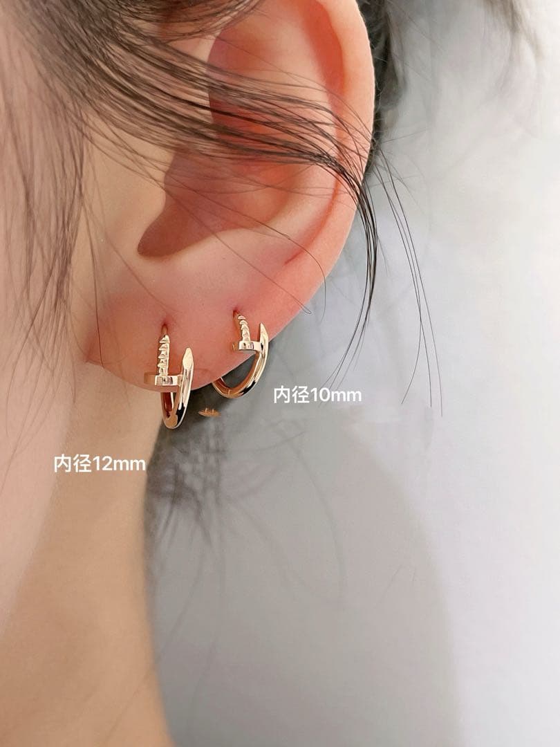 ヘイヤ K18YG 8mm 釘モチーフ　フープピアス　(ダイヤなし)